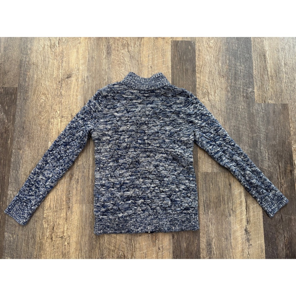 Lands End Drifter Full Zip Sweater Blue White Marled Cotton Cable Knit Womens S - Picture 6 of 6